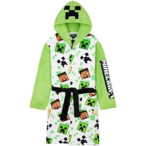 Get Trend Minecraft Robe for Boys Teens, Hooded Dressing Gown, Creeper Loungewear Cozy Robes, Gamer Gifts for Boys (11-12 Years, White Minecraft)