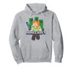 Minecraft Alex Creeper Battle Logo Pullover Hoodie, Adult Unisex, Heather Grey, Medium