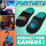 Fortnite Slippers for Boys, US Size 1-9, Fuzzy Non Slip House Shoes, Indoor Kids Slippers, Gamer Gifts for Boys (6/7 US, Black)