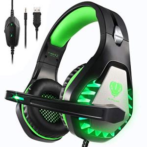 Gaming Headset for PS4, Xbox One, PC, PS5, Laptop, Mac, for Nintendo Switch, 3.5MM Noise Cancelling Over Ear Headphones with Mic, Bass Surround, Soft Memory Earmuffs Green
