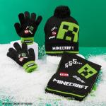 Minecraft Winter Set for Boys, Teens, 3 Piece Hat Scarf Gloves or 2 Piece Gloves & Hat, Winter Accessories, Gifts for Boys (6-14 Years, Black Minecraft, 3 Pcs)