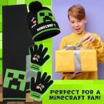 Minecraft Winter Set for Boys, Teens, 3 Piece Hat Scarf Gloves or 2 Piece Gloves & Hat, Winter Accessories, Gifts for Boys (6-14 Years, Black Minecraft, 3 Pcs)