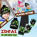 Minecraft Winter Set for Boys, Teens, 3 Piece Hat Scarf Gloves or 2 Piece Gloves & Hat, Winter Accessories, Gifts for Boys (6-14 Years, Black Minecraft, 3 Pcs)