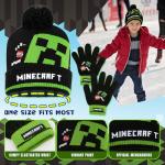 Minecraft Winter Set for Boys, Teens, 3 Piece Hat Scarf Gloves or 2 Piece Gloves & Hat, Winter Accessories, Gifts for Boys (6-14 Years, Black Minecraft, 3 Pcs)