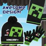 Minecraft Winter Set for Boys, Teens, 3 Piece Hat Scarf Gloves or 2 Piece Gloves & Hat, Winter Accessories, Gifts for Boys (6-14 Years, Black Minecraft, 3 Pcs)