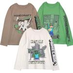 Minecraft Boy's T-Shirt 3-Pack - Casual, Long Sleeve, Soft Cotton Gaming Tees for Kids - Steve, Creeper, Zombie, Skeleton Graphic Print (Brown/Green/Cream, Size 5/6)