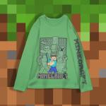 Minecraft Boy's T-Shirt 3-Pack - Casual, Long Sleeve, Soft Cotton Gaming Tees for Kids - Steve, Creeper, Zombie, Skeleton Graphic Print (Brown/Green/Cream, Size 5/6)