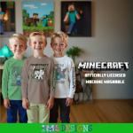 Minecraft Boy's T-Shirt 3-Pack - Casual, Long Sleeve, Soft Cotton Gaming Tees for Kids - Steve, Creeper, Zombie, Skeleton Graphic Print (Brown/Green/Cream, Size 5/6)