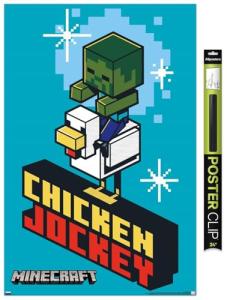 Trends International Minecraft - Chicken Jockey Wall Poster, 34L x 22.4W, Poster & Clip Bundle