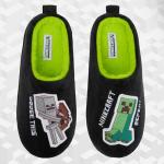 Minecraft Boys Slippers, Cozy Indoor House Shoes - Gamer Gifts for Boys (Black/Green, 2.5/3.5 US)