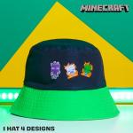 Minecraft Boys Bucket Hat, Sun Hat for Kids Beach Summer Holiday Essentials - Gifts for Gamers (Black/Green Reversible)
