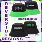 Minecraft Boys Bucket Hat, Sun Hat for Kids Beach Summer Holiday Essentials - Gifts for Gamers (Black/Green Reversible)