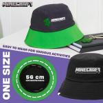 Minecraft Boys Bucket Hat, Sun Hat for Kids Beach Summer Holiday Essentials - Gifts for Gamers (Black/Green Reversible)