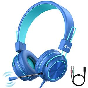 iClever HS21 Kids Headphones with Microphone for Virtual School- Rotatable Extendable Mic - 94 dB Volume-Safe Headphones for Kids, Wired Foldable Kid Gaming Headset for PS4/Xbox One/Switch/PC/Tablet
