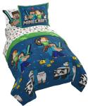 Jay Franco Minecraft Full Comforter Set - 7 Piece Bedding Includes Sheet Set & Pillow Covers - Super Soft Kids Bedding Creeper & Zombie