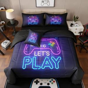 NINENINE Gaming Bedding Set 6PCS Twin Comforter Sets Gaming Bedding Sets for Boys,Bed in A Bag(1Comforter,1Flat Sheet,1Fitted Sheet,1Cushion Cover,2Pillowcases)