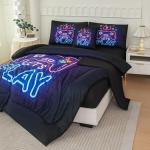 NINENINE Gaming Bedding Set 6PCS Twin Comforter Sets Gaming Bedding Sets for Boys,Bed in A Bag(1Comforter,1Flat Sheet,1Fitted Sheet,1Cushion Cover,2Pillowcases)