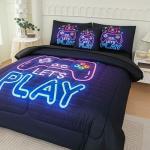 NINENINE Gaming Bedding Set 6PCS Twin Comforter Sets Gaming Bedding Sets for Boys,Bed in A Bag(1Comforter,1Flat Sheet,1Fitted Sheet,1Cushion Cover,2Pillowcases)