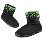 Minecraft Slipper Boots for Boys - Warm Kids Slippers Size 11-7 Non-Slip House Shoes - Gamer Gifts for Boys (Black/Green, 1/2)