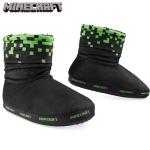Minecraft Slipper Boots for Boys - Warm Kids Slippers Size 11-7 Non-Slip House Shoes - Gamer Gifts for Boys (Black/Green, 1/2)