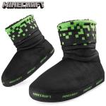 Minecraft Slipper Boots for Boys - Warm Kids Slippers Size 11-7 Non-Slip House Shoes - Gamer Gifts for Boys (Black/Green, 1/2)