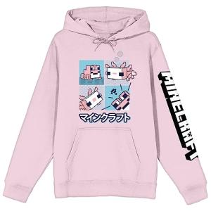Minecraft Axolotl Long Sleeve Cradle Pink Adult Hooded Sweatshirt-Small