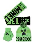 Minecraft Boys Beanie, Gloves & Scarf Set | Kids One Size Green Knitted Winter Pom Pom Hat | Warm Gloves & Scarf with Creeper Character Face Logo | Mojang Video Game Merchandise Gift