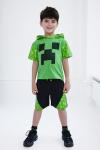 Minecraft Creeper Little Boys Hooded Cosplay T-Shirt and French Terry Shorts Outfit Set Green/Black 6