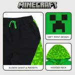 Minecraft Creeper Little Boys Hooded Cosplay T-Shirt and French Terry Shorts Outfit Set Green/Black 6