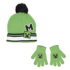 Minecraft Creeper Youth Cuff Hat And Knit Gloves Cold Weather Set