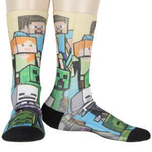 Bioworld Minecraft Men's Mixed Characters Art On Sublimated Crew Sock