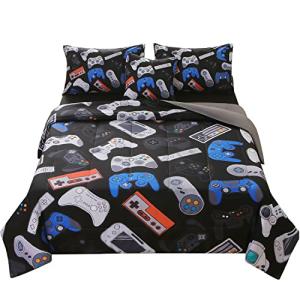 JQinHome Twin Gamer Comforter Set for Boys,6 Piece Bed in A Bag 3D Video Game Bedding -All Season Soft Microfiber Down Alternative Comforter Gamer Bedding Sets for Kids