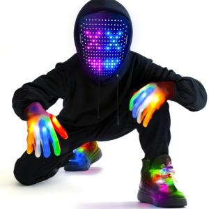 Camlinbo LED Mask & Glow Set with Gesture Sensing, Gifts for Teens, Cool Stuff Christmas Toys, Light Up Mask Gloves and Shoelaces for Xmas New Year's Eve Costume Holiday Party