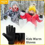 AOTOW Kids Winter Warm Sports Gloves - Cold Weather Thermal Cycling Glove for Football Running Riding, Touchscreen Full Finger Anti-Slip Children Mittens Age 6 8 Years Boys Girls Black-Green