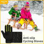 AOTOW Kids Winter Warm Sports Gloves - Cold Weather Thermal Cycling Glove for Football Running Riding, Touchscreen Full Finger Anti-Slip Children Mittens Age 6 8 Years Boys Girls Black-Green