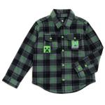 Minecraft Creeper Big Boys Flannel Shacket with Fleece Lining Plaid Gray/Green 10-12