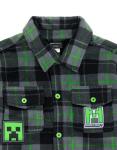 Minecraft Creeper Big Boys Flannel Shacket with Fleece Lining Plaid Gray/Green 10-12
