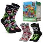Minecraft Boys Crew Socks - Soft, Breathable Youth Socks Pack of 3 or 5 - Gamer Gifts (Black/Grey, 7-10 Years)
