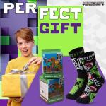 Minecraft Boys Crew Socks - Soft, Breathable Youth Socks Pack of 3 or 5 - Gamer Gifts (Black/Grey, 7-10 Years)