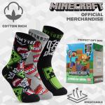 Minecraft Boys Crew Socks - Soft, Breathable Youth Socks Pack of 3 or 5 - Gamer Gifts (Black/Grey, 7-10 Years)