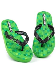Minecraft Creeper Kids Sandals Kids | Green Flip Flop Sliders | Block Pixel Game Villain Summer Shoes | Slip-on Footwear