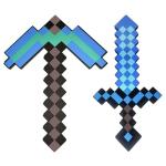 QRT Foam Sword and Pickaxe Set Kids Role Play Toys for Halloween, Cosplay Video Game Parties (Blue Pickaxe Sword)