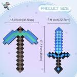 QRT Foam Sword and Pickaxe Set Kids Role Play Toys for Halloween, Cosplay Video Game Parties (Blue Pickaxe Sword)