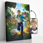 Turn Me Royal Custom Portrait from Photo, Personalized Funny Wall Art Print, Unique Birthday Gift, Wall Art Canvas, Funky Painting (Epic Minecraft Gamer, 24" x 36")