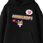 Minecraft Block Kitten with Block Heart and Logo Youth Black Graphic Hoodie-Large