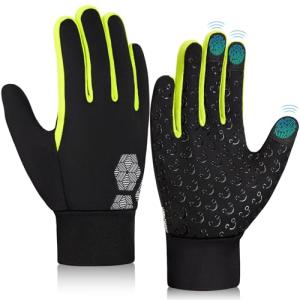 AOTOW Kid's Winter Running Gloves - Touchscreen, Warm, Cold Weather, Youth, Lightweight, Riding, Thermal, Windproof, Athletic, Black Sports Gloves for Hiking & Biking