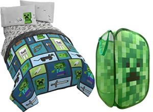 Jay Franco Minecraft Chibi Twin Bed and Pop Up Creeper Hamper Bundle