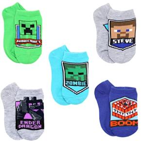 Minecraft Boy's 5 Pack Character Socks, Green/Heather, Small