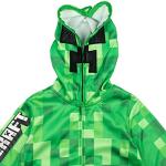 Minecraft Creeper Big Boys Fleece Zip Up Hoodie with Mesh Cosplay Hood Mask Green 10-12