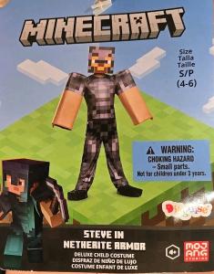 Disguise Boy’s Minecraft Steve Netherite Armor Halloween Costume S 4-6 FREE SHIP
